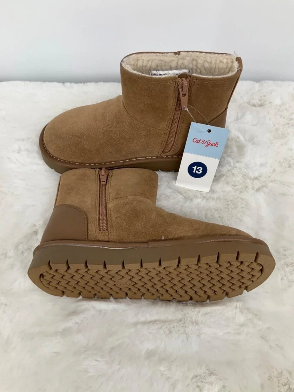 Cat and Jack Arlo Zipper Shearling Style Tan Boots Toddler Girls size 13 NEW